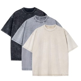3 Pack Oversized T Shirts for Men Stone Washed Vintage Graphic Tees Heavyweight Cotton Shirts Loose Fit Casual Tshirts
