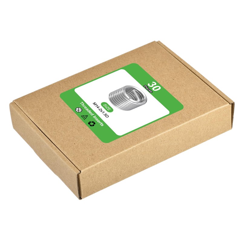 sourcing map 30Pcs Helical Threaded Inserts, M14-2x1.5D 304 Stainless Steel