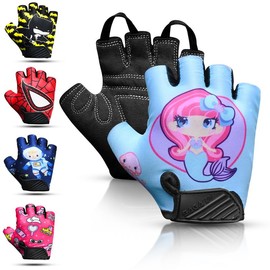 SAGA SPORTS Half Finger kids cycling gloves| Non-Slip, Padded, Antislip, Fingerless kids bike gloves for Boys and Girls | Ideal for BMX, MTB, Gymnastics (Aqua Marine, Medium [6-8])