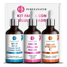 Kit Serum Vitamina C, Acido Hialuronico, Celulas Madre 3 sueros 30ml para Todo tipo de piel Día/Noche Paquete completo de serum para el cuidado de la 
