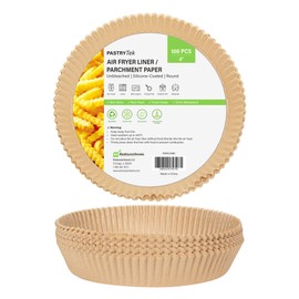 Restaurantware-Pastry Tek 8.1 x 8.1 x 1.8 Inch Air Fryer Liners, 100 Round Air Fryer Baskets - No-Stick Silicone Coating, Unbleached, Food-Grade Paper Liners, For Steamer, Microwave, Oven, Fry Pan