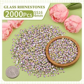 2000PCS SS16/4mm Crystal Rhinestones (Crystal AB) with 2Pcs 10ml B7000 Jewelry Glue, Bedazzling Flatback Glass Rhinestones for Crafting, Gems Diomand Charms for Tumbler Shoes Clothing Mugs Nail Art