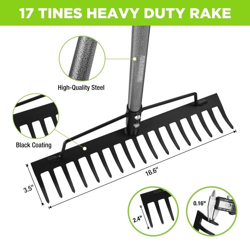 WORKPRO 65" Heavy Duty Bow Rake 17 Tine Metal Head
