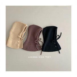 Korean Kids' Balaclava, All-in-One Hat Scarf for Fall/Winter, Baby Knit LF2413, One Size 48-53cm All-in-One Hat with Button - White 3ea