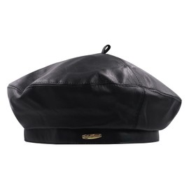 Women French Style PU Leather Beret Hats Adjustable Solid Color Artist Painter Cap Vintage Retro Beanie Hat, Black 2#