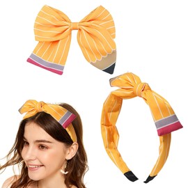 JazSwirl School Bows, Teacher Hair Clips, Pencil Bow, Back to School Bows Headband, First Day Headband for Teachers, Pencil Bow Hair Clips