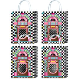 16 Pieces 50's Rock and Roll Goodie Bags for 50s Retro Rock and Roll Music Birthday Party Supplies,Disco Dance Gift Snacks Treat Candy Party Favors Bags with Handles for Kids Adults