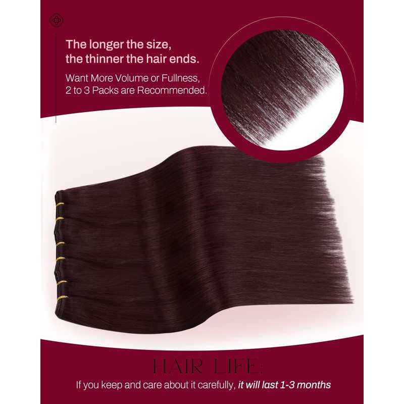 Moresoo Dark Red Weft Hair Extensions Human Hair 100g Red