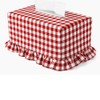 Red Gingham Fabric Tissue Box Cover Soft Ruffled Rectangular