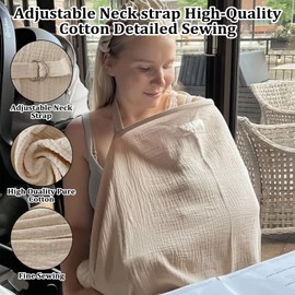 Breastfeeding Cover,Nursing Cover with Storage Bag,Cotton Multi Use Breastfeeding Cover,Nursing Cover for Baby Breastfeeding & Pumping,Breastfeeding Breathable Cotton Shawl (Khaki)