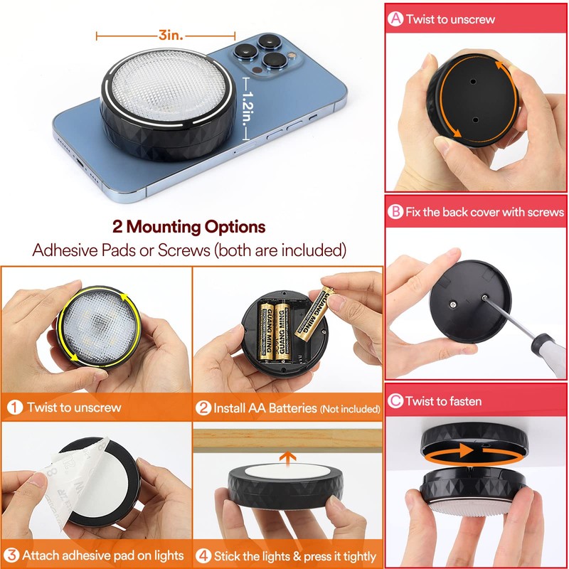 TECOMLIGHT LED Puck Lights with Remote Control, Battery Operated Wireless