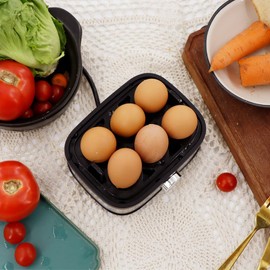 ALEXHOME Stainless Steel Egg Cooker with 6-Egg Capacity, Auto Shut-Off, Multi-Function Steamer for Eggs, Veggies, and Dumplings - Rapid Cooking, Easy Cleaning, Compact Design