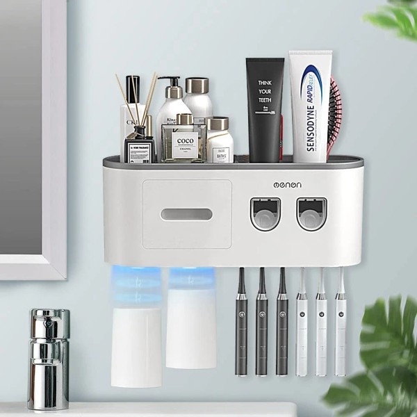 Bheadcat Toothbrush Holders Wall Mounted, Toothbrush Holder with Automatic Toothpaste