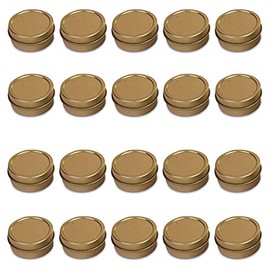 MagnaKoys 1/4oz & 1/2oz Empty Gold Slide Top Round Tin Containers for Lip Balm, Crafts, Cosmetic, Candles, Pocket Size (20, 1/2oz Tins)