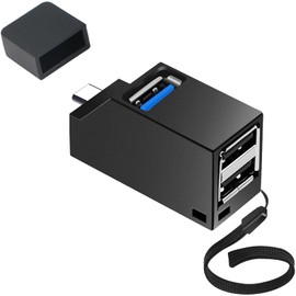 Type-C Hub USB-C Hub 3-in-1 Ultra Mini Direct Plug Portable Black Compatible Type-C Devices Including Laptops, Smartphones, Tablets and More