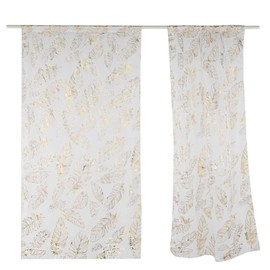 Beufee Pack of 2 Spring Pressure Curtains, White Curtains, Decorative Tulle Windows, Voile Panels, Hot Embossing Curtains for Bedroom, Living Room (Gold)