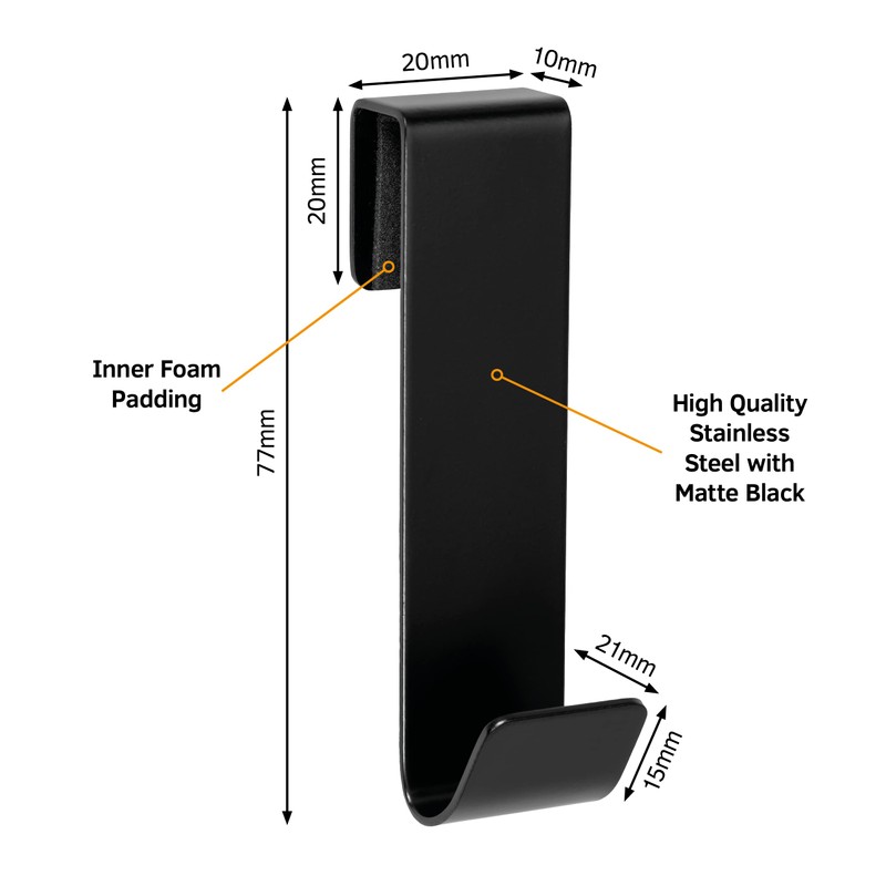 SimplyHooks 3" Shower Hooks, Black, 2 Pack - Towel &