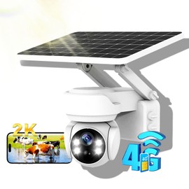 Solar Camera Outdoor Wireless, 4G LTE Cellular No WiFi Outdoor Security Camera, Wireless Cameras for Outside, 360°Full Cover with Solar Panel, HD 2K+ Color Night Vision, Smart AI Detection