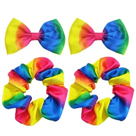 2 Pieces Of Hair Ties For Girls, 2 Pieces Of Bow Hair Clips, Ponytail Rainbow Hair Ties, Colorful Hair Ties, Elastic Hair Ties For Girls