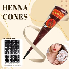 Henna Brown Freckles, 4 Handmade Henna Tubes with 42 Stencils, for Temporary Tattoos and Body Art, Ideal for Festivals and Weddings