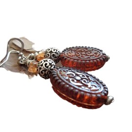 ‚ó¶‚Ä¢‚óè‚óâ ‚òÖ EINMALIGE OHRRINGE IN BERNSTEINFARBEN ‚òÖ Ethno Boho Tribal Ohrringe mit Acryl, Natur Stein ‚óâ‚óè‚Ä¢‚ó¶ handgefertigte Ohrringe