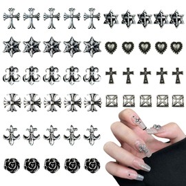 Punk Nail Art Charms 50pcs Nail Parts Metal Parts 3D Rivet Decoration Parts Vintage Cross Punk Nail Rivets Nail Design Supplies DIY Handmade Accessories (Section A)