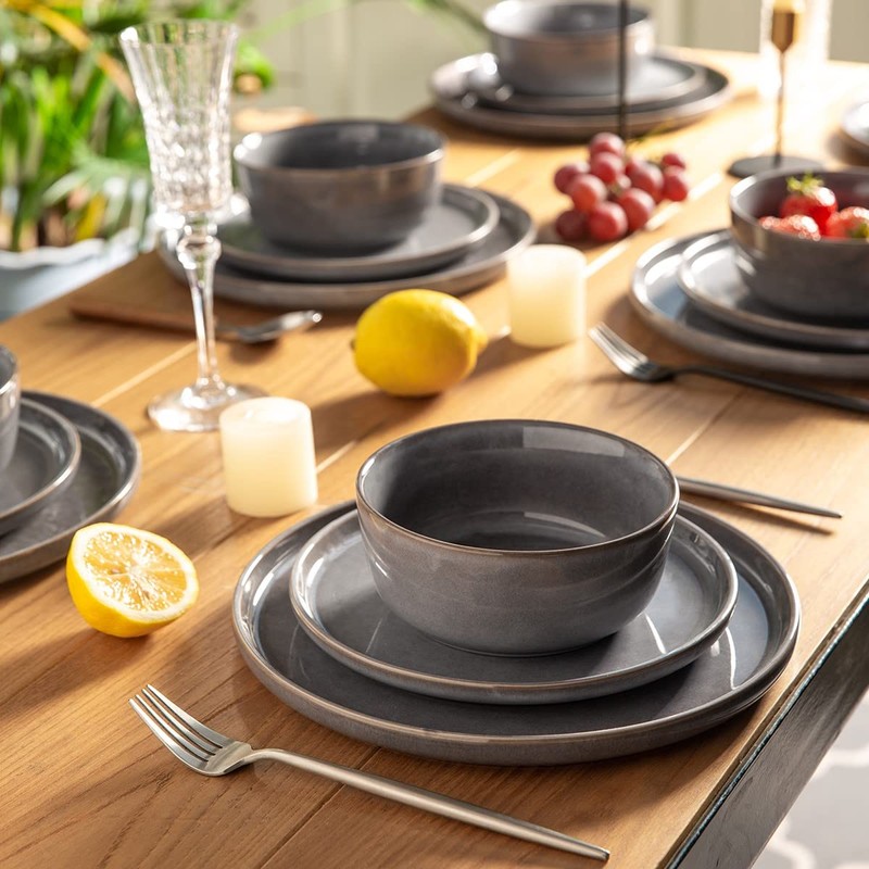 AmorArc Stoneware Dinnerware Sets,Round Reactive Glaze Ceramic Plates and Bowls