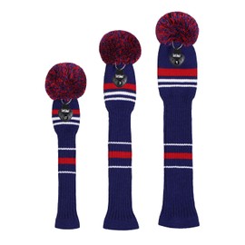 Scott Edward Knitted Golf Club Head Covers for Woods 3Pcs Set Golf Driver (460CC) Fairways and Hybrid/UT with Rotating Number Tags(Navy Blue)
