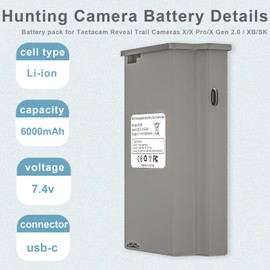 ActZone Reveal Hunting Camera Battery Pack for Tactacam Reveal Trail Hunting Camera X, X Gen 3.0, X Gen 2.0, X Pro, XB,SK, Lipo Lithium Camera Battery 6000mAh with Type-C Cable