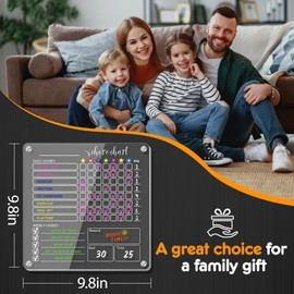 Magnetic Chore Chart for Kids Multiple Kids, Weekly Chore Chart for Refrigerator, 10"x10" Acrylic Dry Erase Chore Board for Teen Adult, Family Reward Responsibility Behavior Chart for Home(White Text)