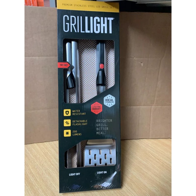 Grillight Spatula and Tong Stainless Steel LED Flashlight Built Grilling