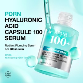 Anua PDRN Hyaluronic Acid Capsule 100 Serum, Radiant Face Serum, Hyaluronic Acid, Hydration, Moisture Plumping effect, Natural color, Fragrance free, Korean Skincare, 30ml / 1.01 fl. oz