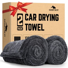 SMINDER 2-Pack 1200 GSM Car Drying Towels – Microfiber Towels for Cars (36" x 24"), Ultra-Absorbent, Streak-Free, Scratch-Free, No Water Spots, Double-Twist Pile & Edgeless Design