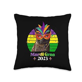 Funny Party Cat Mask Beads Mardi Gras 2023 Throw Pillow