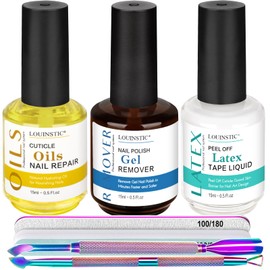 Gel Nail Polish Remover - Gel Polish Remover Kit with Cuticle Oil & Latex Tape & Colored Peel Off Manicure Tools, Gel Remover for Nails 2-5 Minutes, No Soaking,Wrapping