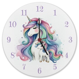 speecheese Unicorn Mum with Child Wall Clock Children's Room Unicorn Mum and Baby Foals Colourful Wall Clock for the Whole Family Lovingly Designed with Colourful Mane