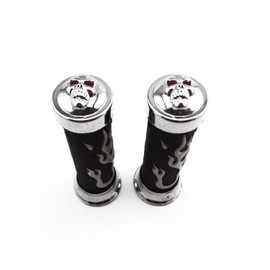 TESWNE Flame Gel Style 7/8" Handlebars Grips Chrome Skull Handle Grips