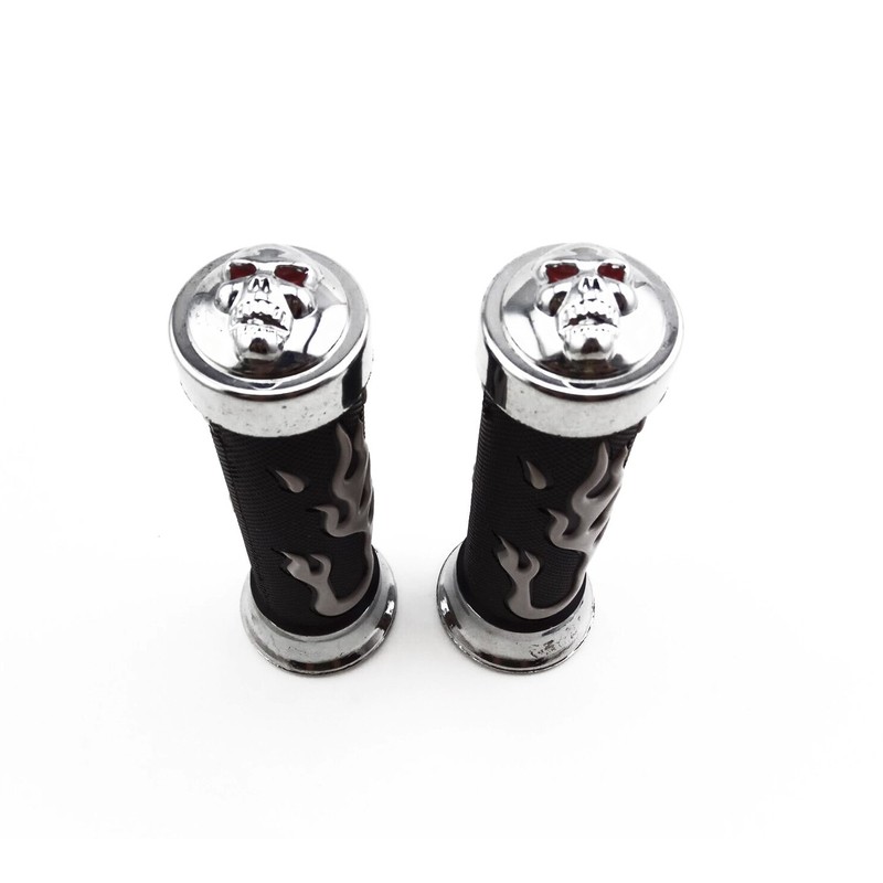 TESWNE Flame Gel Style 7/8" Handlebars Grips Chrome Skull Handle