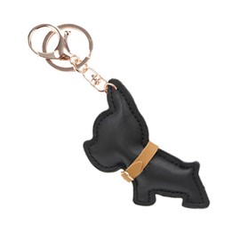 Z'mura Dog Keychain Cute Fluffy Leather Leather Backpack Bag Decoration Charm Simple Pair Gift Strap Collar Dog, Black