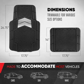 MotorTrend FlexTough Shield Black & Silver All-Weather Floor Mats for Car Truck SUV, Heavy Duty Waterproof Rubber Car Mats, Trim to Fit Car Accessories, Interior Protection Front Rear Floor Liners