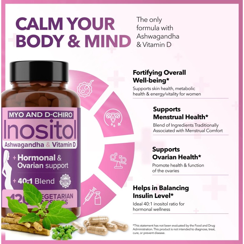 Myo-Inositol Supplement for PCOS with Ashwagandha and Vitamin D -