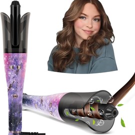Prizm Salon Comfort Automatic Curling Crimping Irons Professional Rotating Curling Wand Dual Voltage for Travel Gift  Auto Hair Curler Pink Hair Styling Tools - Color: Starry Sky