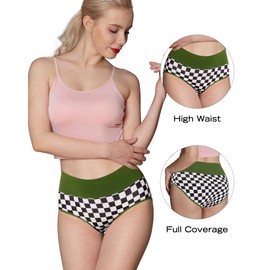 INNERSY Women's High Waisted Underwear Cotton Panties Regular & Plus Size 5-Pack(Chessboard,Medium)
