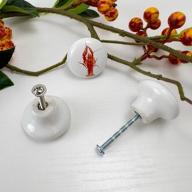 Lasyman Lobster Ceramic Cabinet Knob 8 Pack 1.5" Coastal Sea Cabinet Door Furniture Dresser Drawer Knobs Pull Handles
