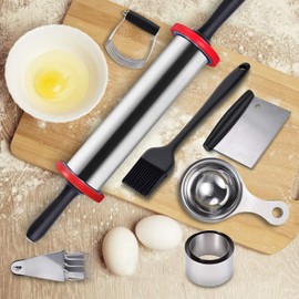 Unbranded Pastry Cutter Rolling Pin Set-6PCS, Professional Stainless Steel Baking Tools