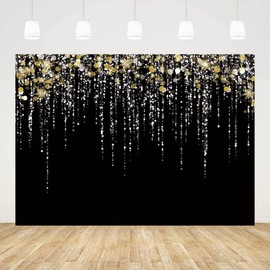 Sendy 7x5ft Black and Gold Party Photo Backdrop for Girls Gold Spots Bridal Shower Photography Background Glitter Diamond Birthday Party Prom Banner Photo Shoot Props