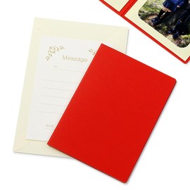 山田屋台紙店 無地表紙 写真台紙 Lサイズ（89×127ｍｍ） 2面タテ （封筒付き・メッセージカード：ツタ） (レッド)