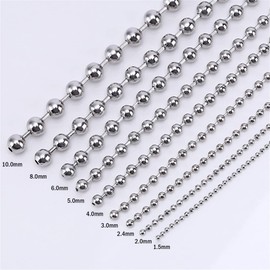 SINLEO Titanium Stainless Steel Bead Ball Chain Military Necklace for Men Women Dog Tag Link Chain Silver 8MM 24 Inches