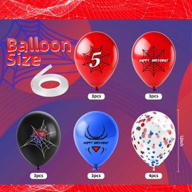 Spider Theme Number Balloons,Spider Pattern 5th Birthday Balloons,Kids Boys Cartoon Balloons Birthday Party Confetti Decorations Cartoon Heroes Spider Decoration