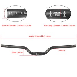 PLATT Bicycle Handlebar 25.4 mm x 620 mm, Mountain Bike Bicycle Riser Handlebar Made of Lightweight Aluminium Alloy, Ideal for MTB (50 mm Height)